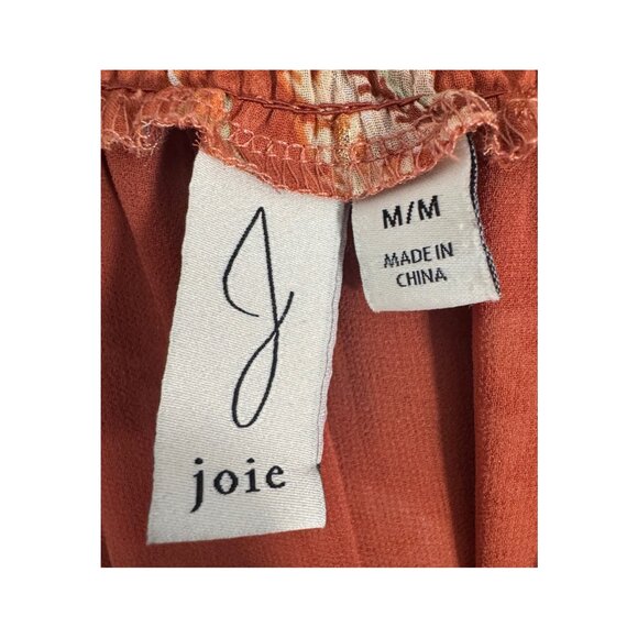 Joie Burnt Orange Floral Flutter Sleeve Smocked Mock Neck Top Women's Medium - Picture 8 of 8